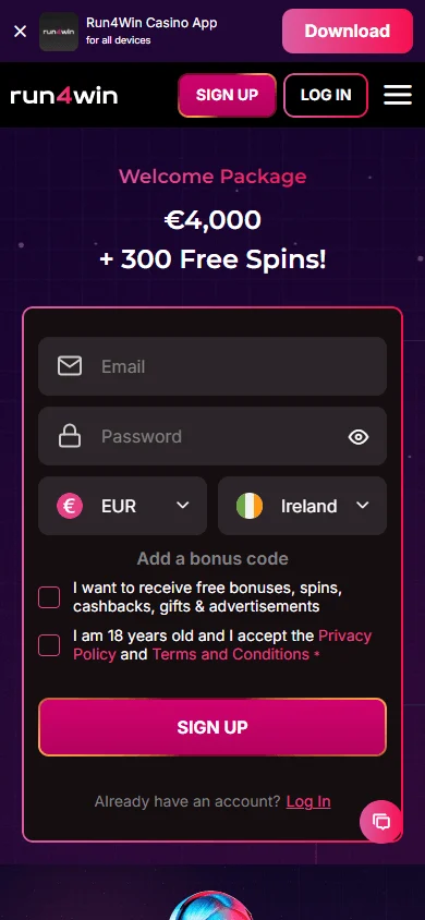 Run4win Casino promotions on mobile